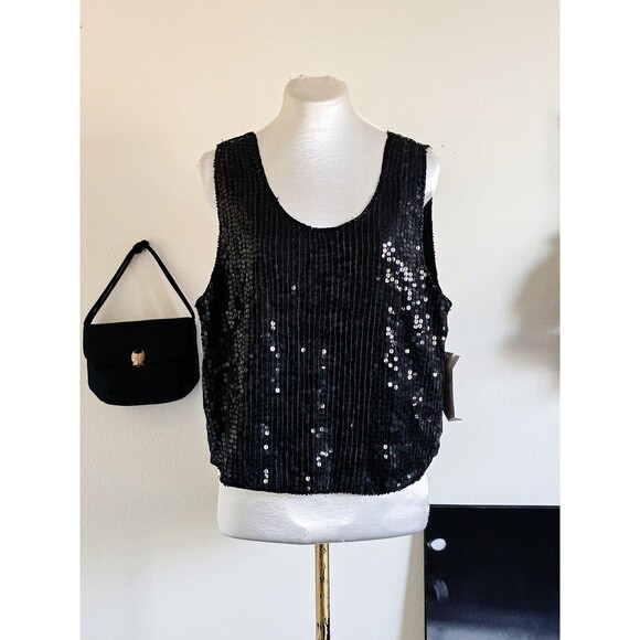 vinatge Tops - Spell Bound Vintage 70s 1970s Black Sequin Embellished Cropped Boxy Tank Top S